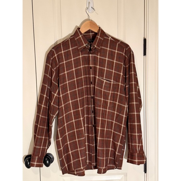 Mark Shale Other - Mark Shale Mens Brown Plaid Button Down Shirt Fabric Woven in Spain Large